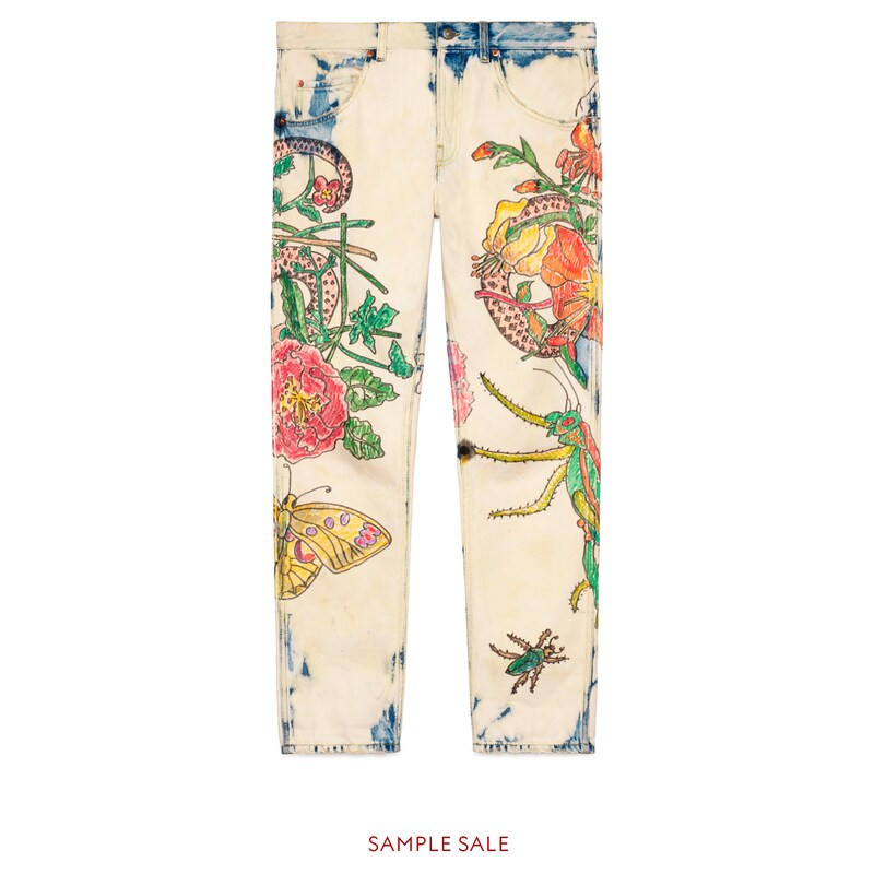 Flora Snake print denim tapered pant | Gucci (US)