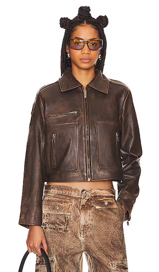Lennie Leather Biker Jacket in Worn Brown | Revolve Clothing (Global)