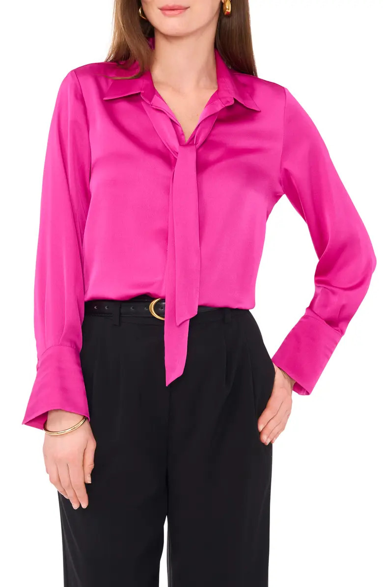 Vince Camuto Tie Neck Satin Button-Up Shirt | Nordstrom | Nordstrom