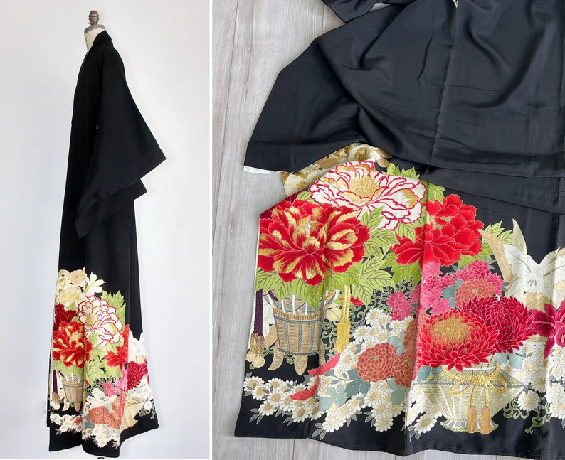 Lolling Blossom  Vintage Silk Kimono  1950s  Embroidered  - Etsy | Etsy (US)