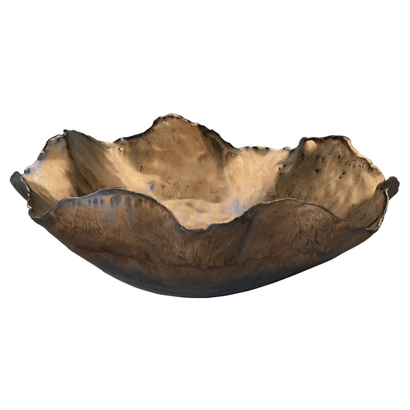 13" Peony Large Bowl, Antiqued Gold | One Kings Lane