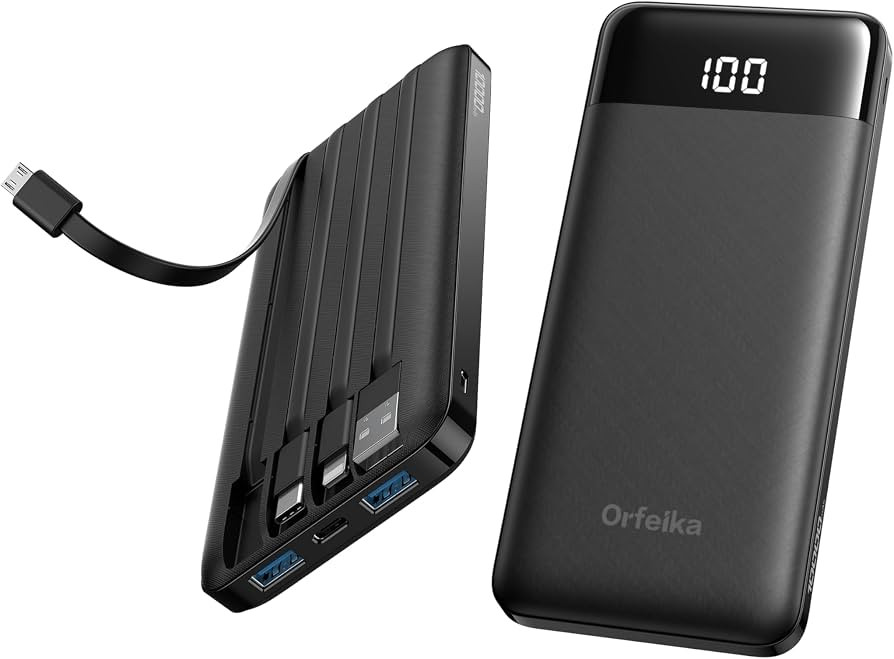 Orfeika Portable Phone Charger, 10000mAh Portable Charger Power Bank with Built-in Cables, Travel... | Amazon (US)