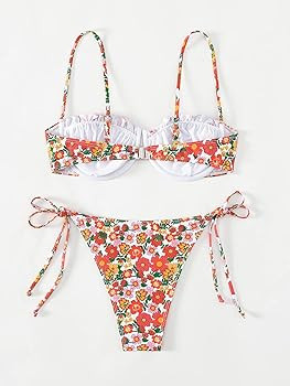 WDIRARA Women's Floral Print Underwired Tie Side 2 Piece Bikini Set Cute Swimsuit | Amazon (US)