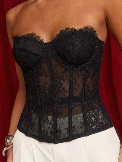 Glamine Women's Lace Sexy Versatile Date Party Tube Top Corsets Women Tops Lace Corset Black Lace... | SHEIN