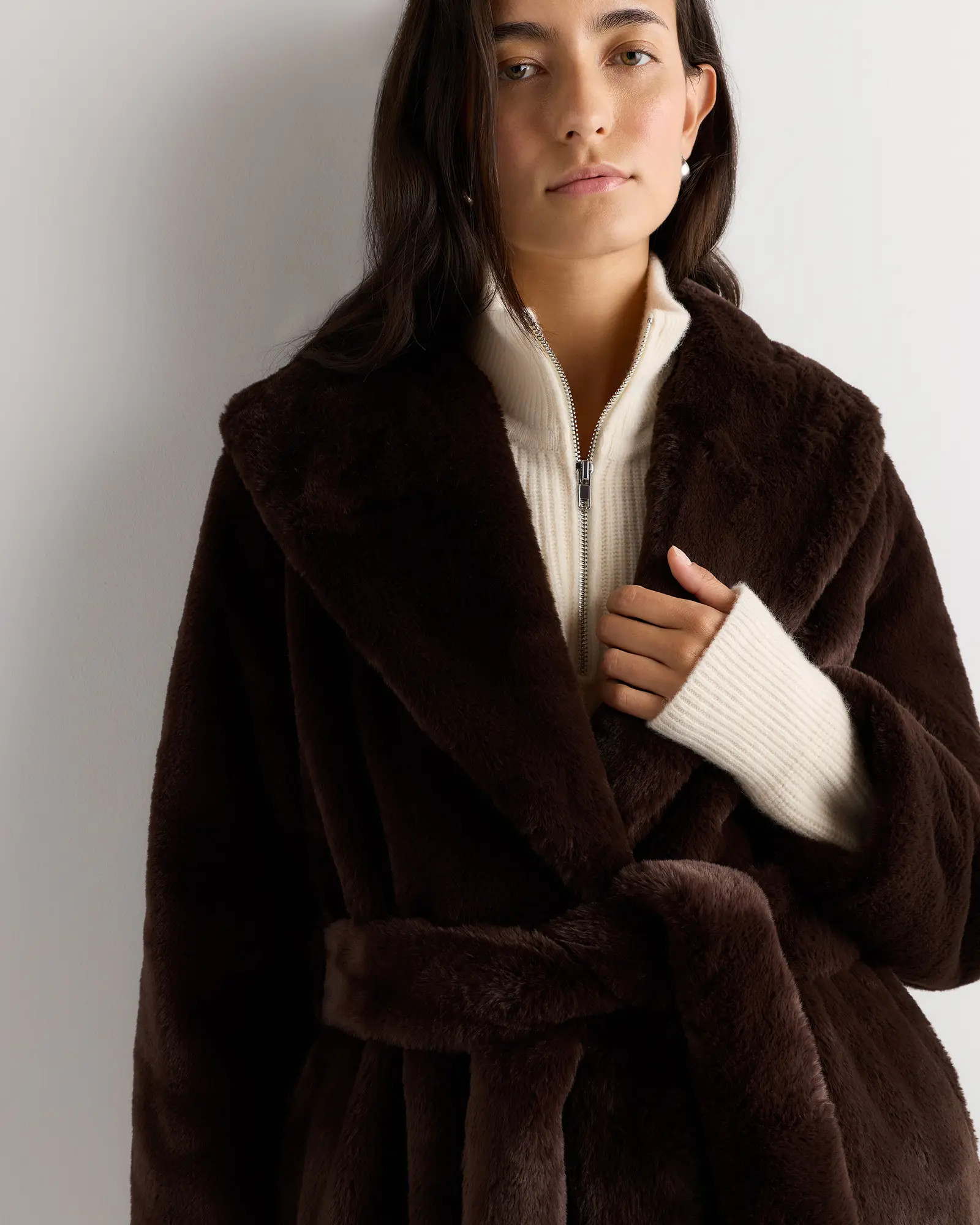 Faux Fur Maxi Wrap Coat in Coffee Bean Brown | Quince