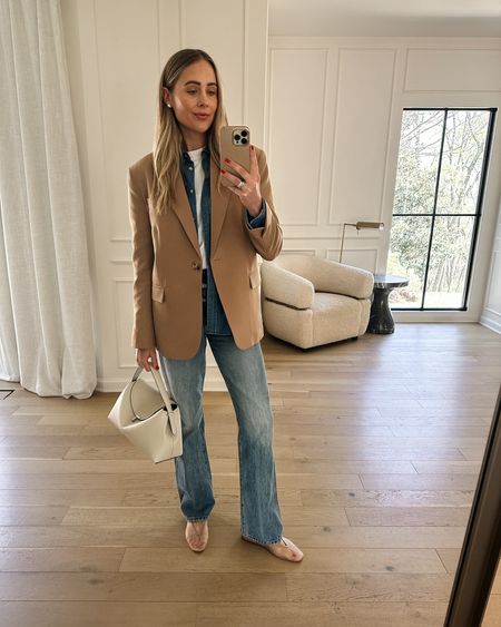 Using some pieces from the spring capsule paired with my wardrobe staples!
I wear a small in the blazer, 0 in the tee, size up in the jeans. I don’t have this exact denim shirt but I would get a small 
#fashionjackson #springcapsule

#LTKstyletip #LTKover40