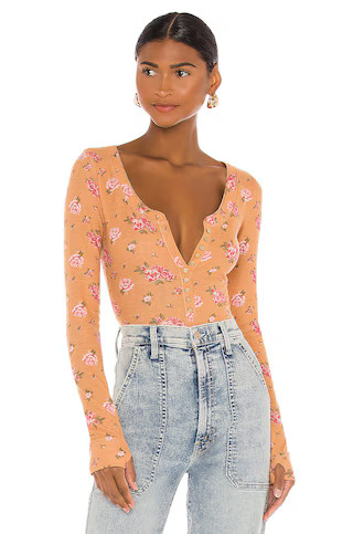 Free People Dylan Thermal Printed Bodysuit in Tan Combo from Revolve.com | Revolve Clothing (Global)