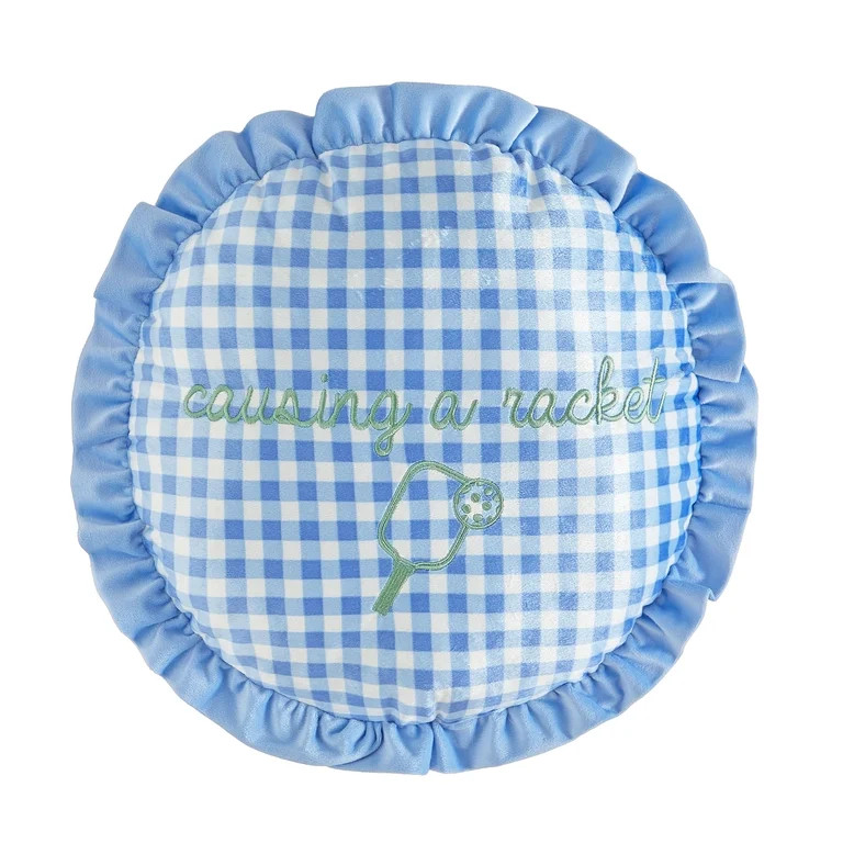 Urban Shop Petals & Pearls 16" Round Gingham Embroidered Decorative Throw Pillow, Blue | Walmart (US)