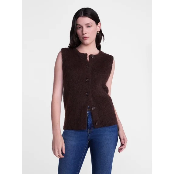 Scenario Women's Button Front Textured Sweater Vest, Lightweight, Sizes XS-XXXL | Walmart (US)