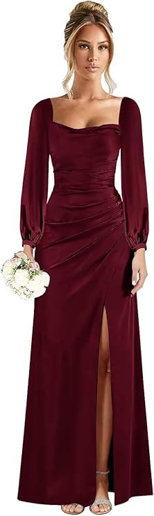 Long Sleeve Satin Bridesmaid Dresses for Wedding Mermaid Prom Dress 2025 Formal Evening Gown | Amazon (US)
