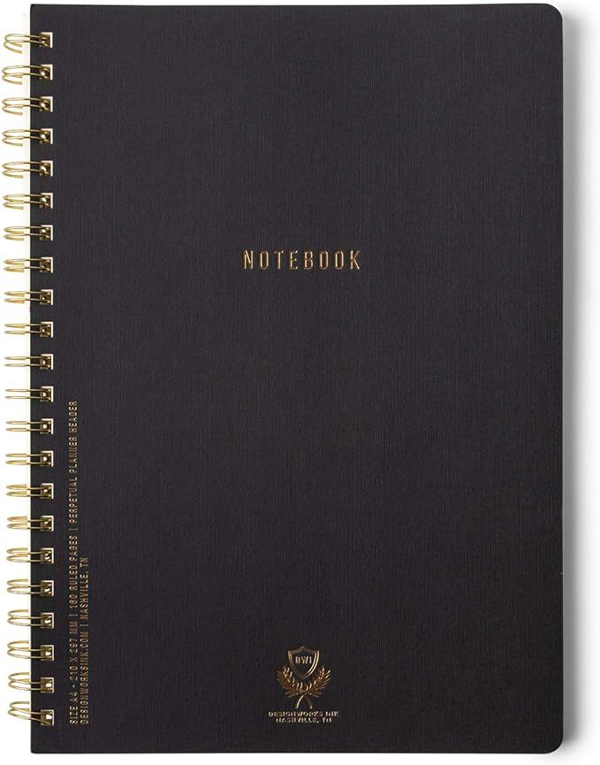 DesignWorks Ink A4-8.25" x 11.625" Black Textured Paper Notebook Journal with Gold Accents, Lined... | Amazon (US)