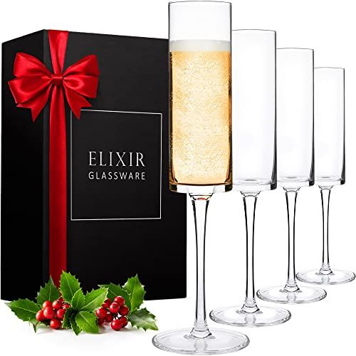 Amazon.com | ELIXIR GLASSWARE Champagne Flutes, Edge Champagne Glass Set of 4 - Modern & Elegant ... | Amazon (US)