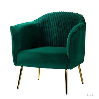 Auder Golden Legs Green Accent Barrel Chair with Ruched Design | The Home Depot