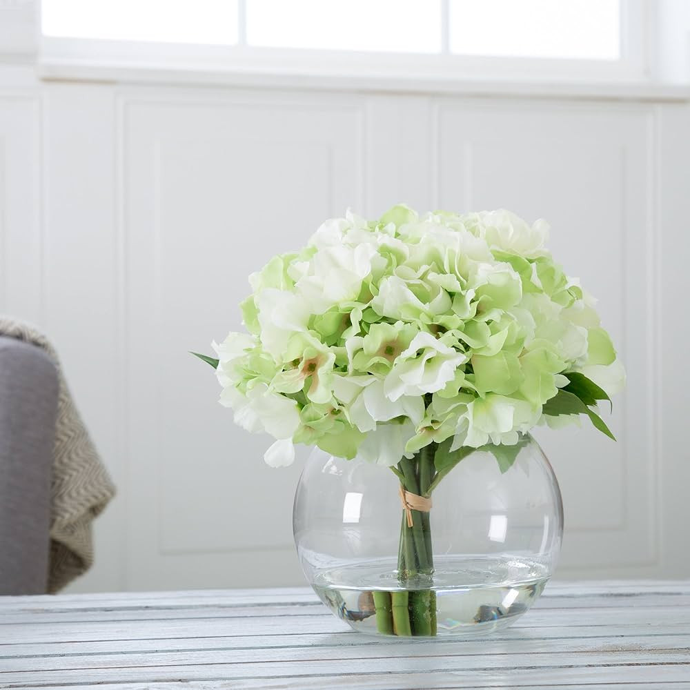 Home 50-138 Pure Garden Hydrangea Floral Arrangement with Glass Vase-Green | Amazon (US)