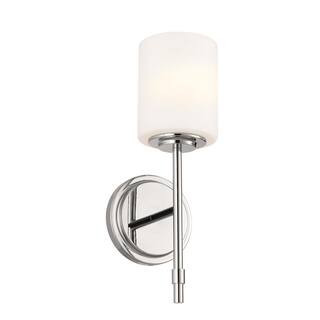 Ali 1-Light Polished Nickel Bathroom Wall Sconce Light with Satin Etched Case Opal Glass Shade | The Home Depot