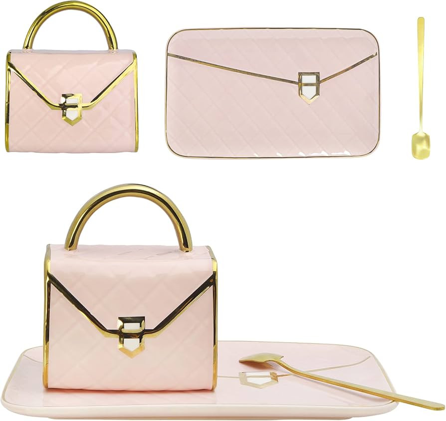 Roaqua Coffee Mug,Tea Cup Set,Coffee Cups Ceramic Travel Mug,Handbag Shaped Mug With Saucer And S... | Amazon (US)