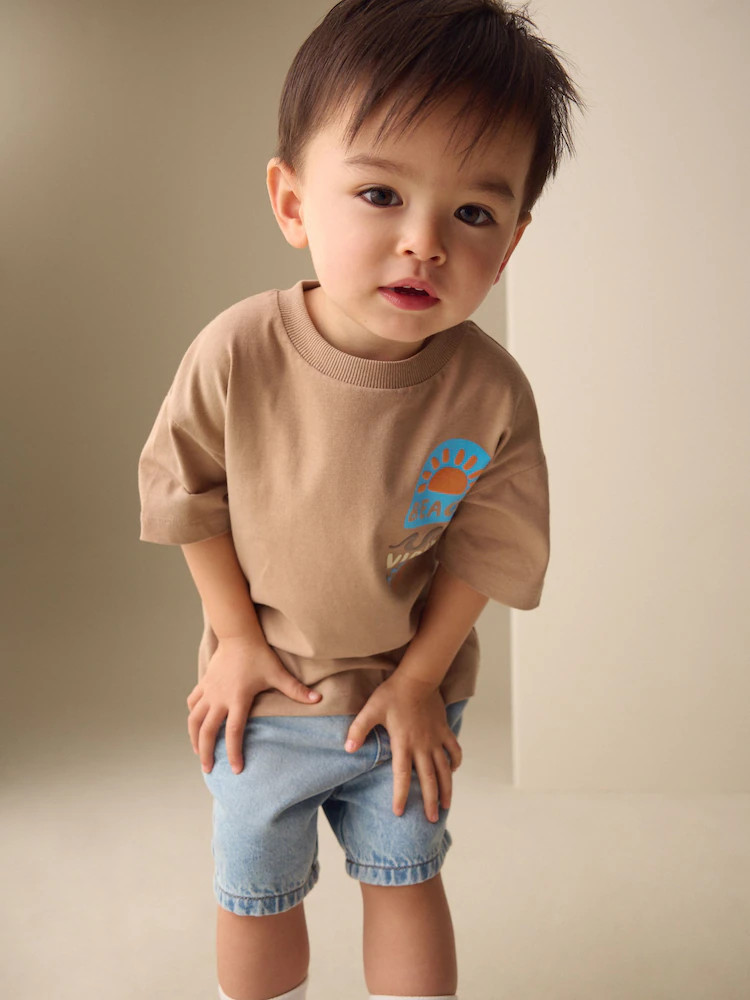 Brown Beach Vibes Short Sleeve Back Print T-Shirt (3mths-7yrs) | Next US