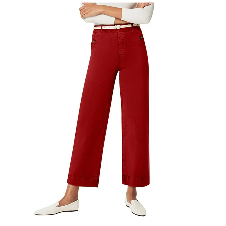 Landzoo Women Stretch Twill Cropped Wide Leg Pant Comfy Casual Capri Pants High Waisted Straight ... | Walmart (US)