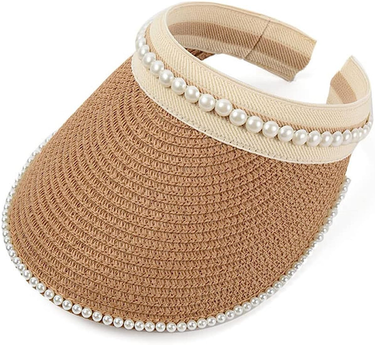 Sun Visor Hat for Women Straw Pearl Visor Cap Outdoor Baseball Golf Tennis Cap Outdoor Sports Cap... | Amazon (US)