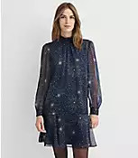 Shimmer Stripe Tie Neck Mini Flounce Dress | LOFT