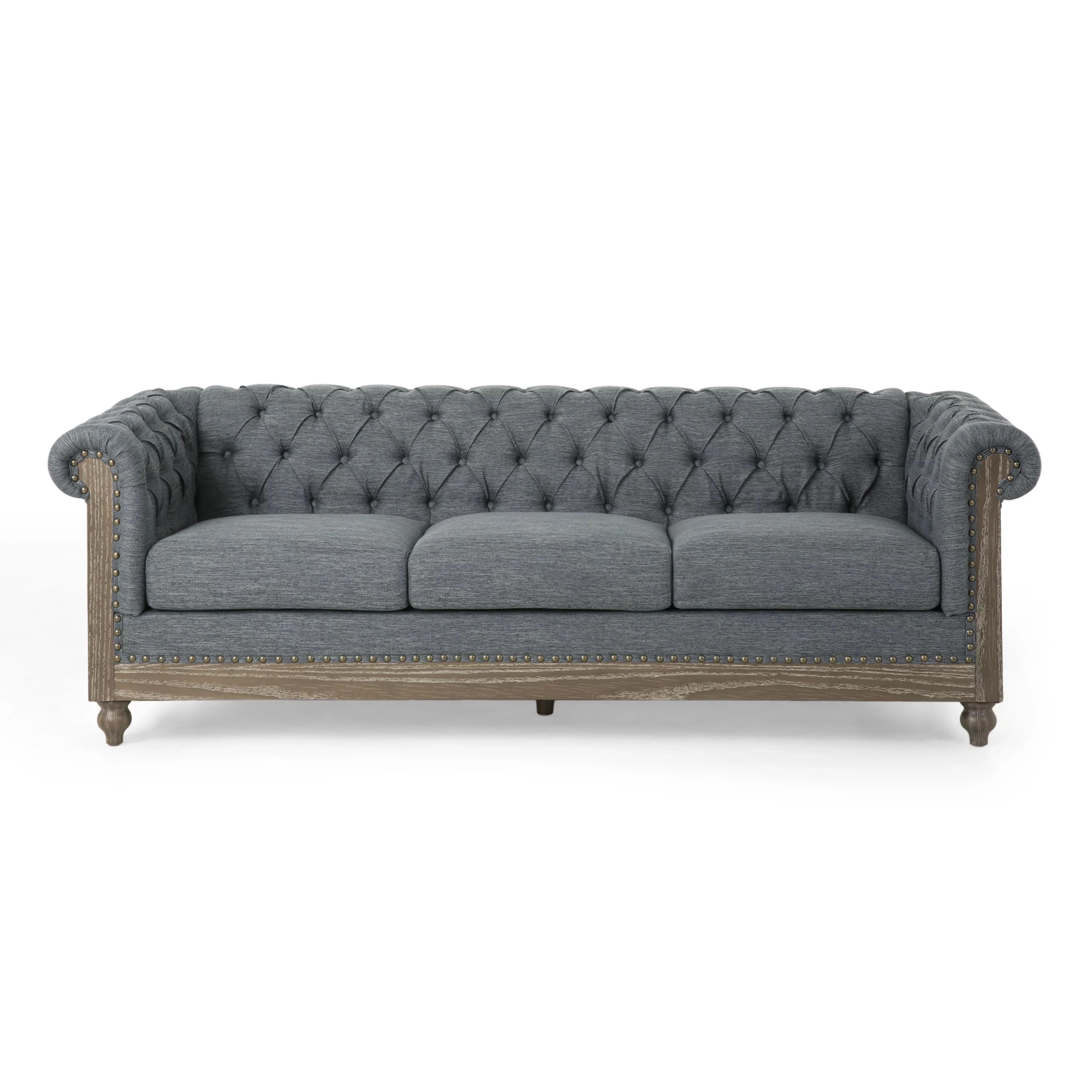 GDF Studio Alejandro Chesterfield Tufted 3 Seater Sofa with Nailhead Trim, Charcoal and Dark Brow... | Walmart (US)
