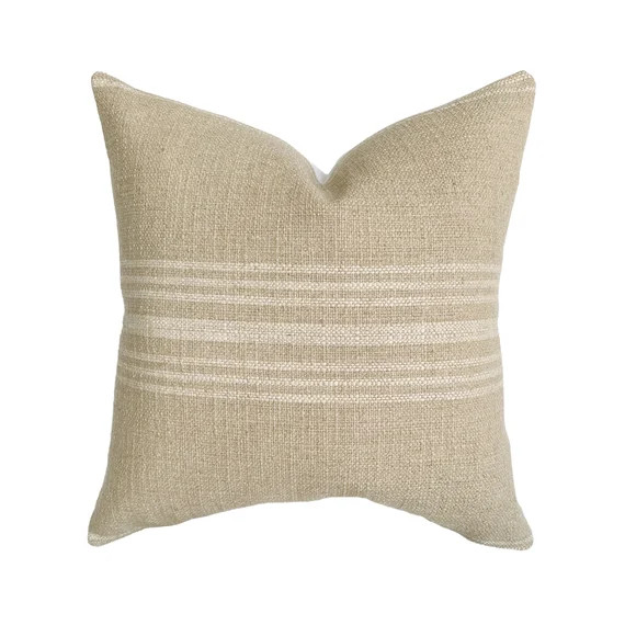 Harlow | Tan Woven Stripe Linen Pillow Cover | Basketweave Earthy Beige Ivory Tan | Modern Home D... | Etsy (US)