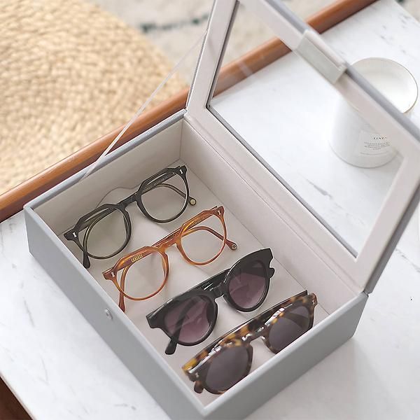 Stackers Pebble Grey Classic Lidded Eyewear Storage Box | The Container Store
