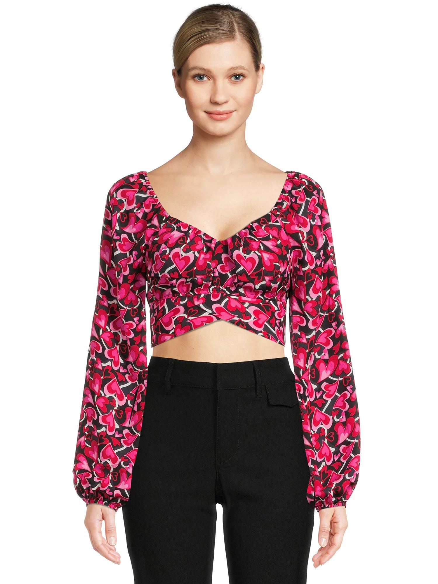 Madden NYC Juniors’ Cropped Tie-Back Top with Blouson Sleeves | Walmart (US)