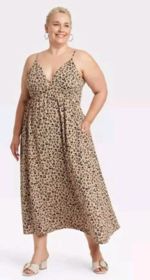 A New Day Women's Sleeveless Leopard Print Slip Dress Size 1X Brown | eBay US
