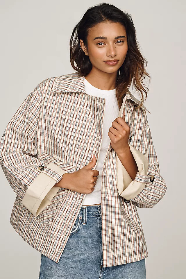 Jerry 100% Cotton Reversible Crop Trench Coat Jacket | Anthropologie (US)