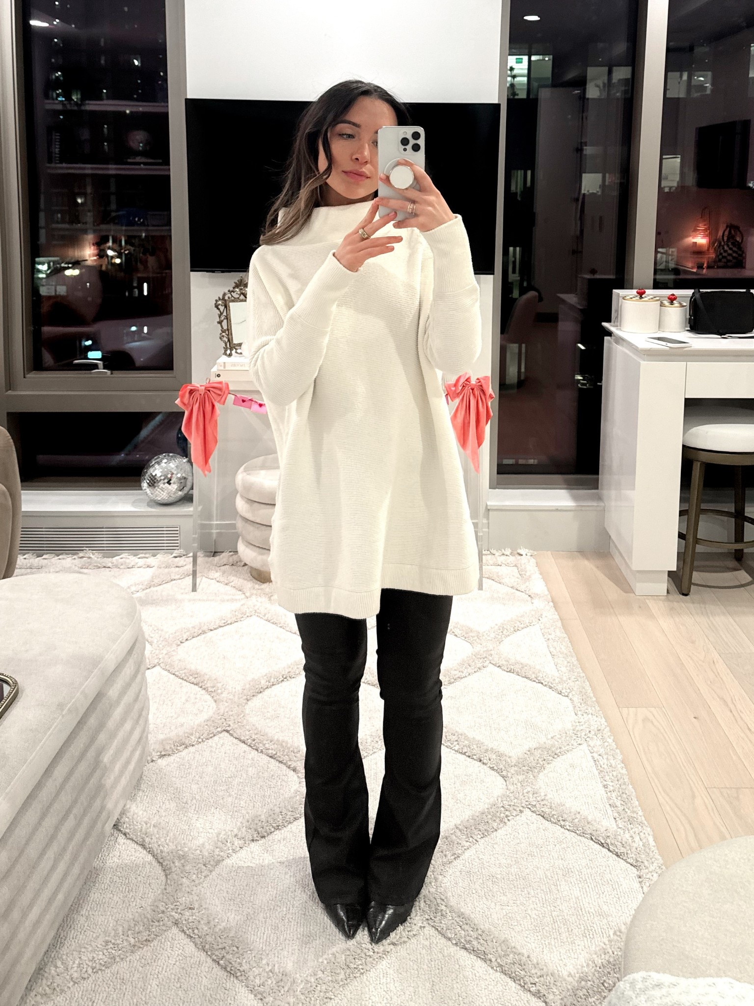 This slouchy sweater dress is pairs so cute with these leather flare pants, but also would look so cute on its own as a dress, (wearing a size small).
Edikted leather pants are so comfortable and I’m (wearing a size small). 
The black snakeskin booties from Steve Madden are in sale rn! 

#LTKSeasonal #LTKShoeCrush