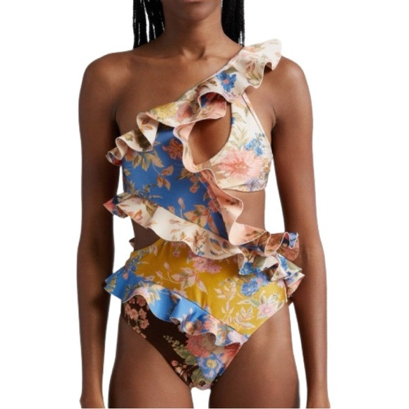 NWT Zimmermann August Asymmetric Ruffle
Cutout Antique Rose Print One Piece-Sz 3 | Poshmark