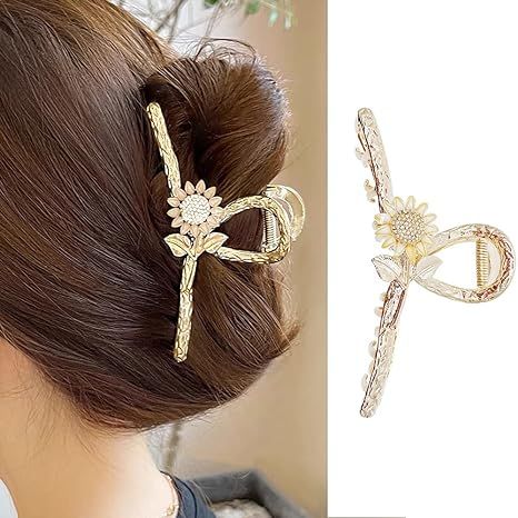 Sunflower Hair Clips Metal Hair Claw Clip 1PCS Big Nonslip Gold Hair Clamps Flower Hair Accessori... | Amazon (US)