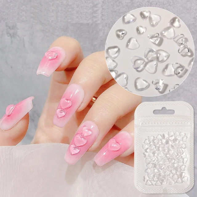 Transparente Glitter Acrílico Coração Nail Charme, 3D Limpar Rhinestone, DIY Mini AMOR, Acess... | AliExpress (US)
