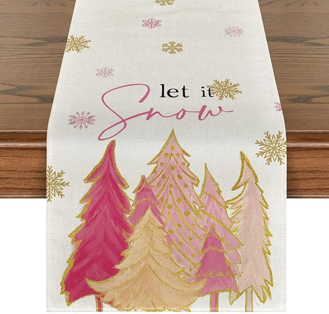 Artoid Mode Pink Christmas Tree Let It Snow Snowflake Table Runner, Seasonal Winter Kitchen Dinin... | Amazon (US)
