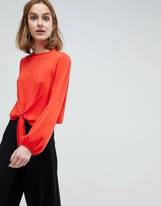 ASOS Woven long sleeve top with Knot Front | ASOS US