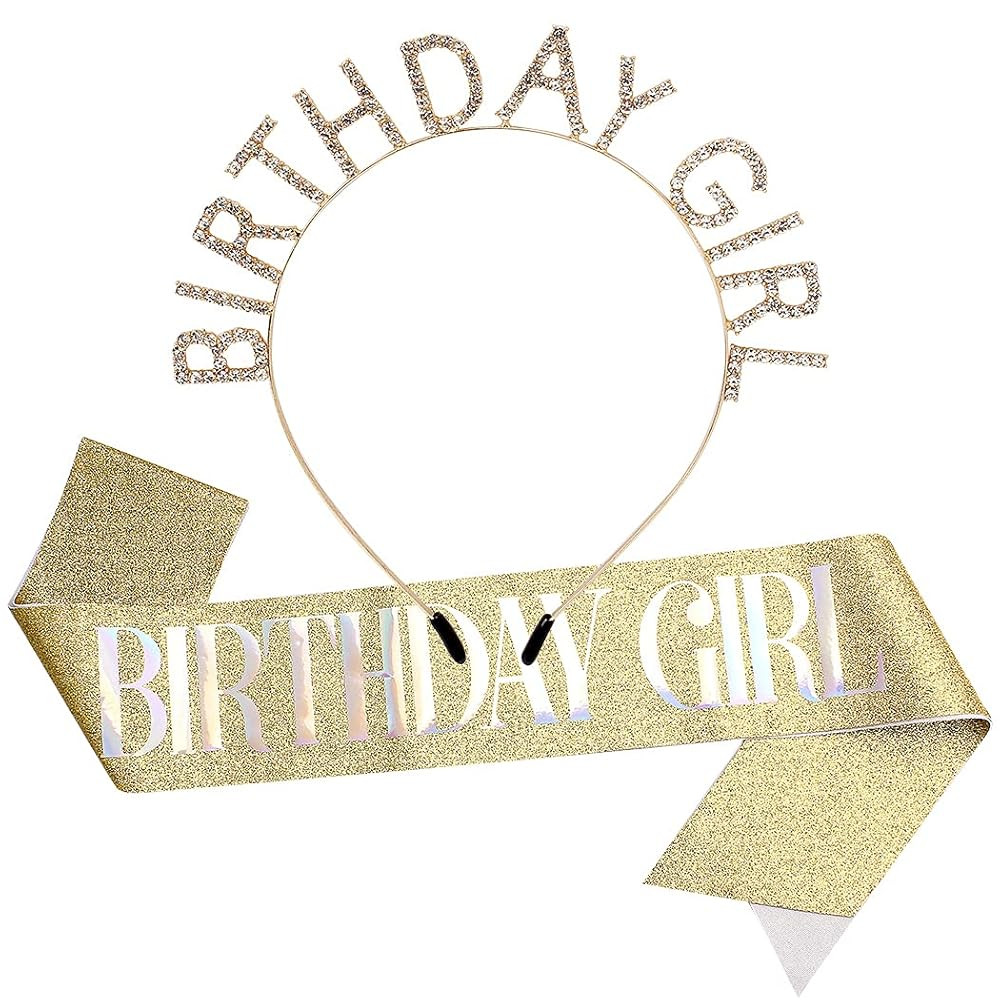 AOPRIE Birthday Crown for Women with Sash Gold White Happy Birthday Tiara for Women Girl Headband... | Amazon (US)