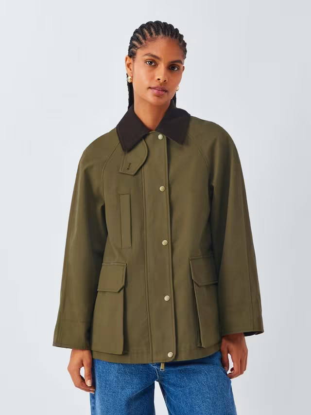 John Lewis Shower Resistant Short Cotton Barn Jacket, Khaki | John Lewis (UK)