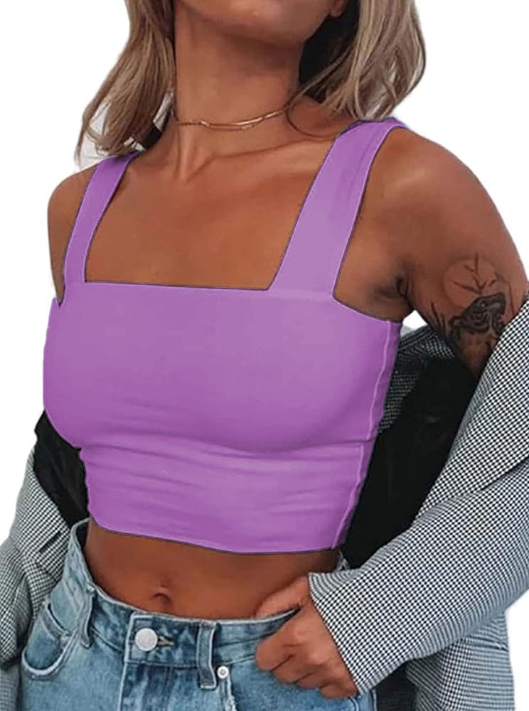 Remidoo Women's Summer Strappy Basic Solid Sleeveless Stretch Crop Tank Top | Amazon (US)