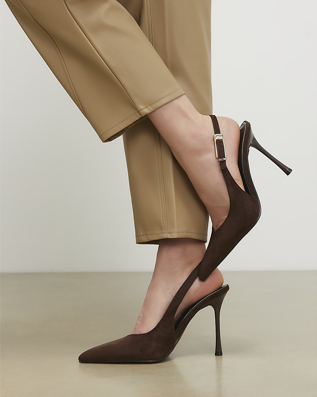 Brown Faux Suede Sling Back Court Heels | River Island UK & IE