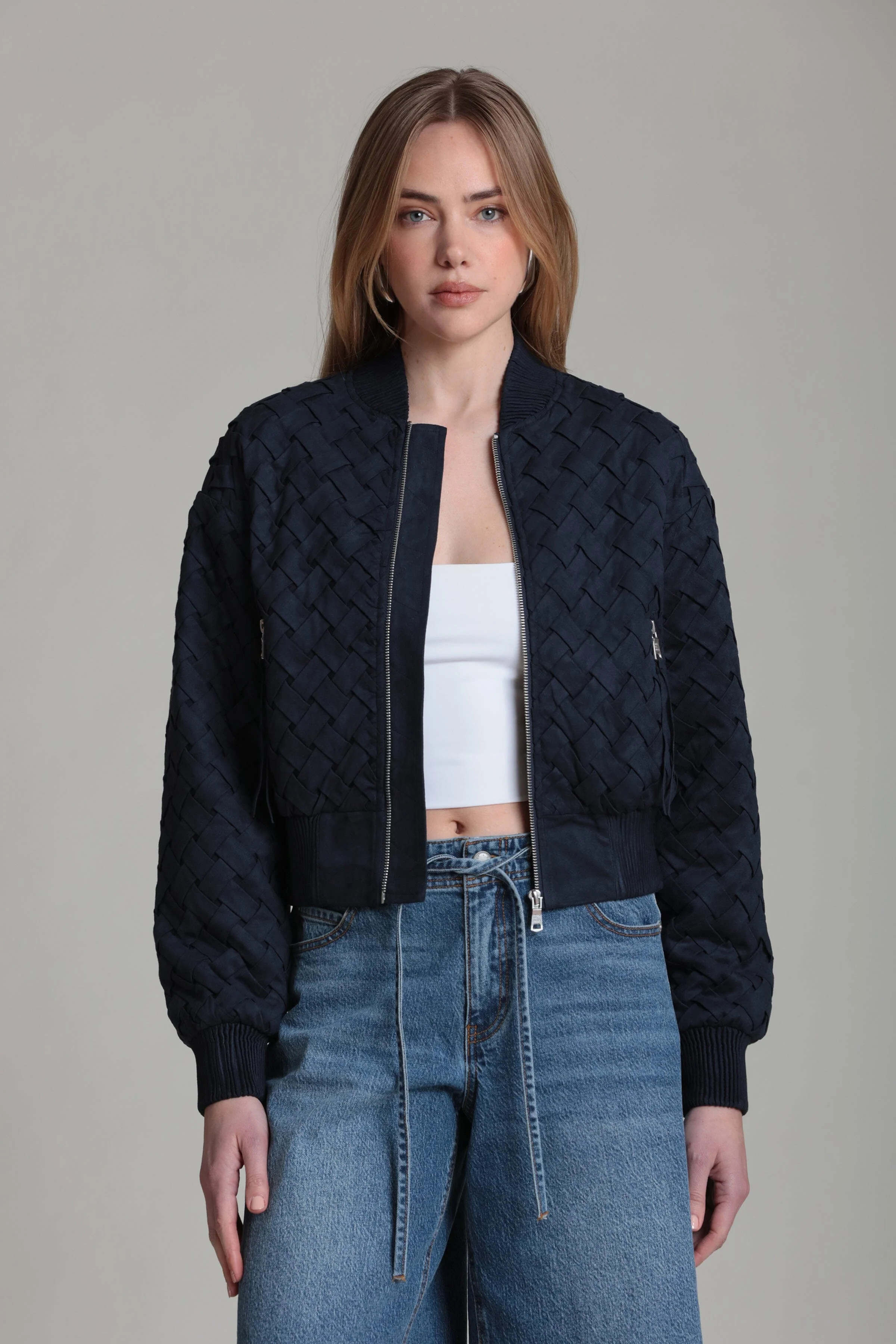 Faux Suede Woven Bomber Jacket | Avec Les Filles