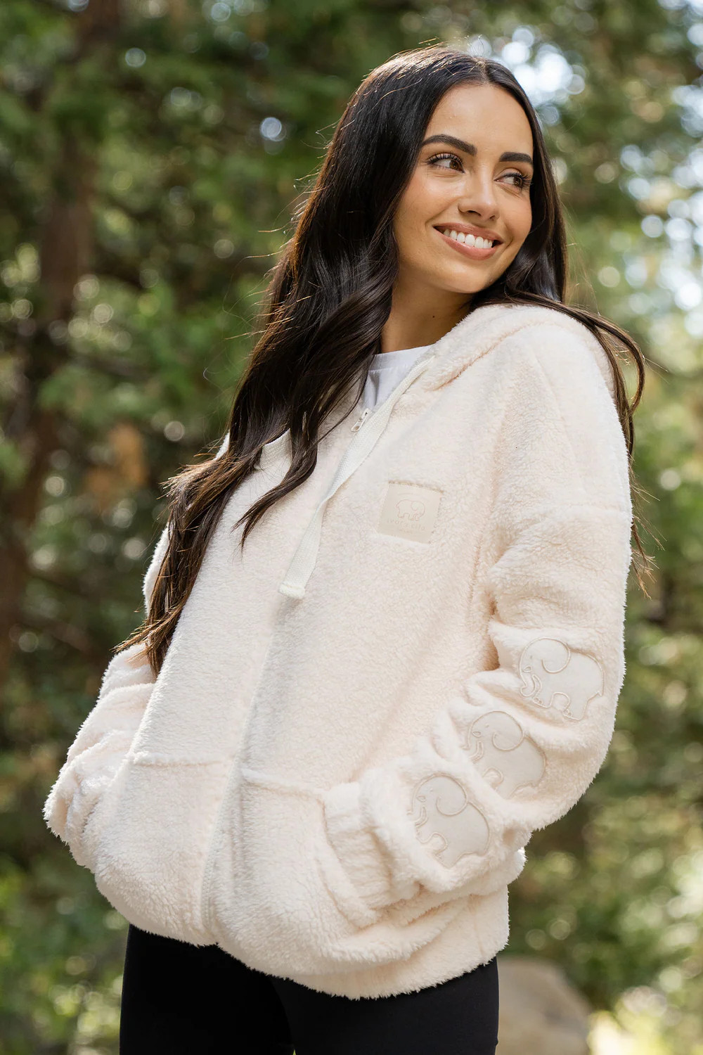 Logo Patch Full Zip Sherpa | Ivory Ella