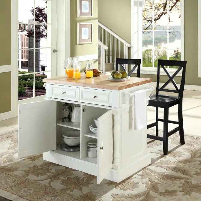 Crosley Furniture Oxford Natural Wood Top Kitchen Island With 2 Bar Stools | Shop Simon