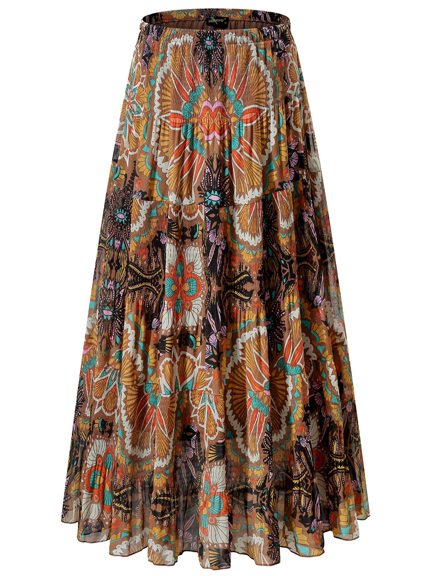 NASHALYLY Women's Chiffon Elastic High Waist Pleated A-Line Flared Maxi Skirts | Amazon (US)