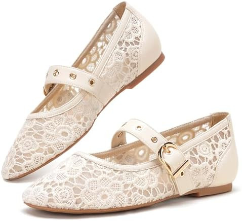 CouieCuies Women's Mary Jane Flats Round Toe Ballet Flat with Buckle Dressy Comfortable Maryjane ... | Amazon (US)