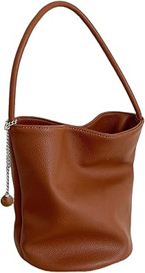 Elegant Solid Color Minimalist Soft Leather Bucket Bag,Women's Single Shoulder & Underarm Purse w... | Amazon (US)