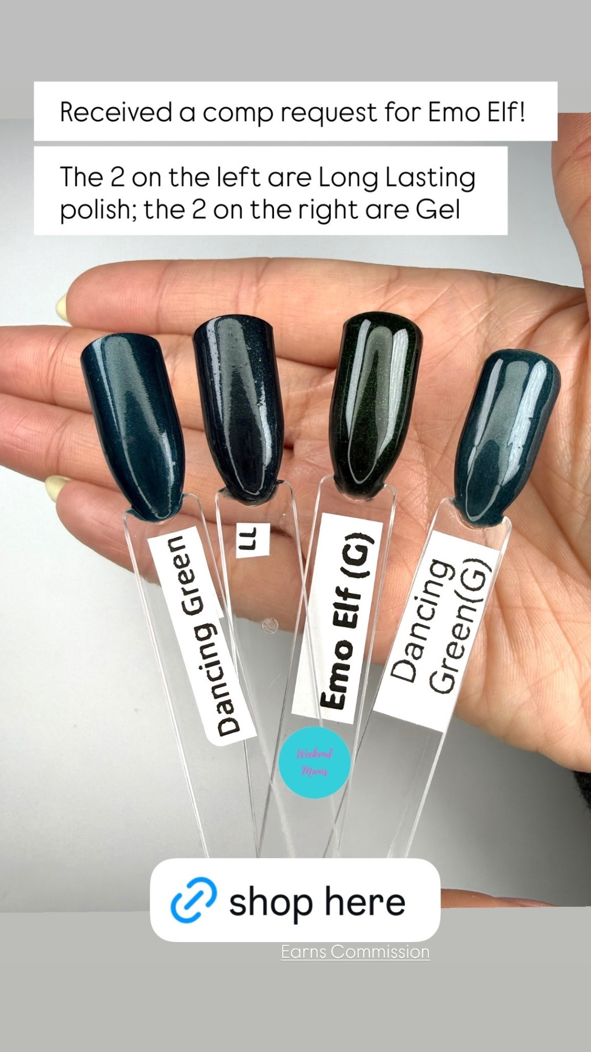 Received a comp request for Emo Elf! 

The 2 on the left are Long Lasting polish; the 2 on the right are Gel Earns Commission #oliveandjune #weekendmanis

#LTKCyberWeek #LTKFindsUnder50 #LTKBeauty
