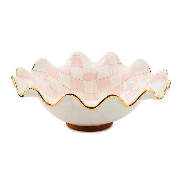 MacKenzie-Childs Rosy Check Medium Ceramic Fluted Serving Bowl | MacKenzie-Childs