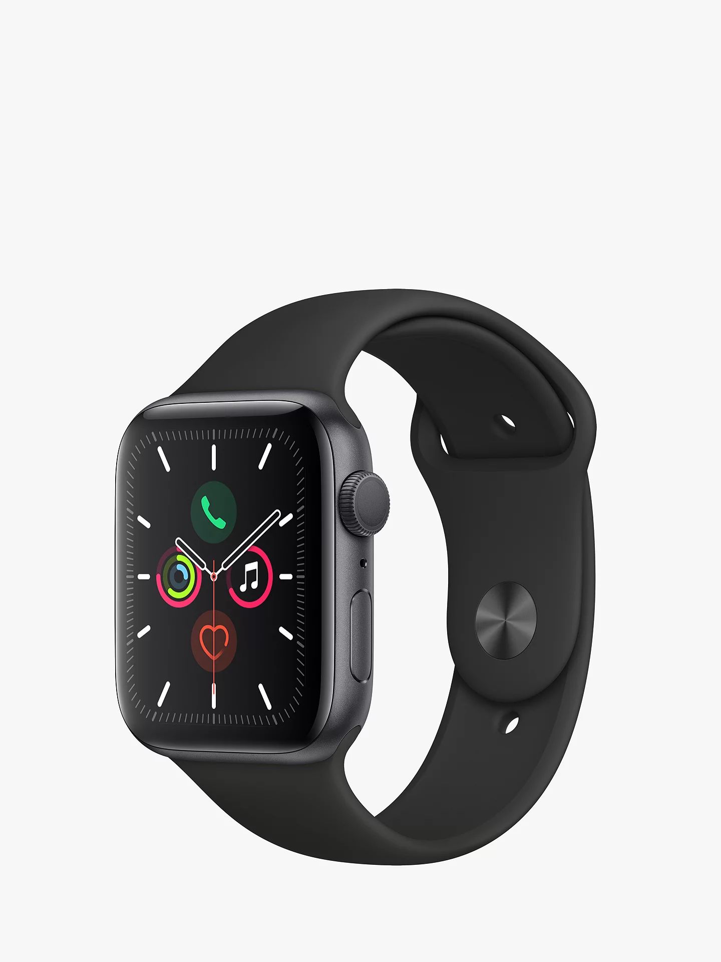 Apple Watch Series 5 GPS, 44mm Space Grey Aluminium Case with Black Sport Band - S/M & M/L | John Lewis UK