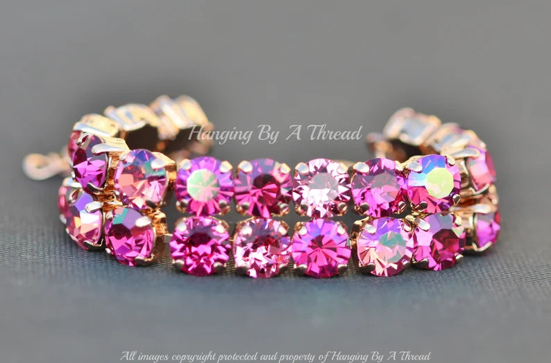 Double Strand Fuchsia Hot Bright Pink Tennis Bracelet,Two Row 8mm 39ss Bracelet,Rose Gold,Stackin... | Etsy (Global)